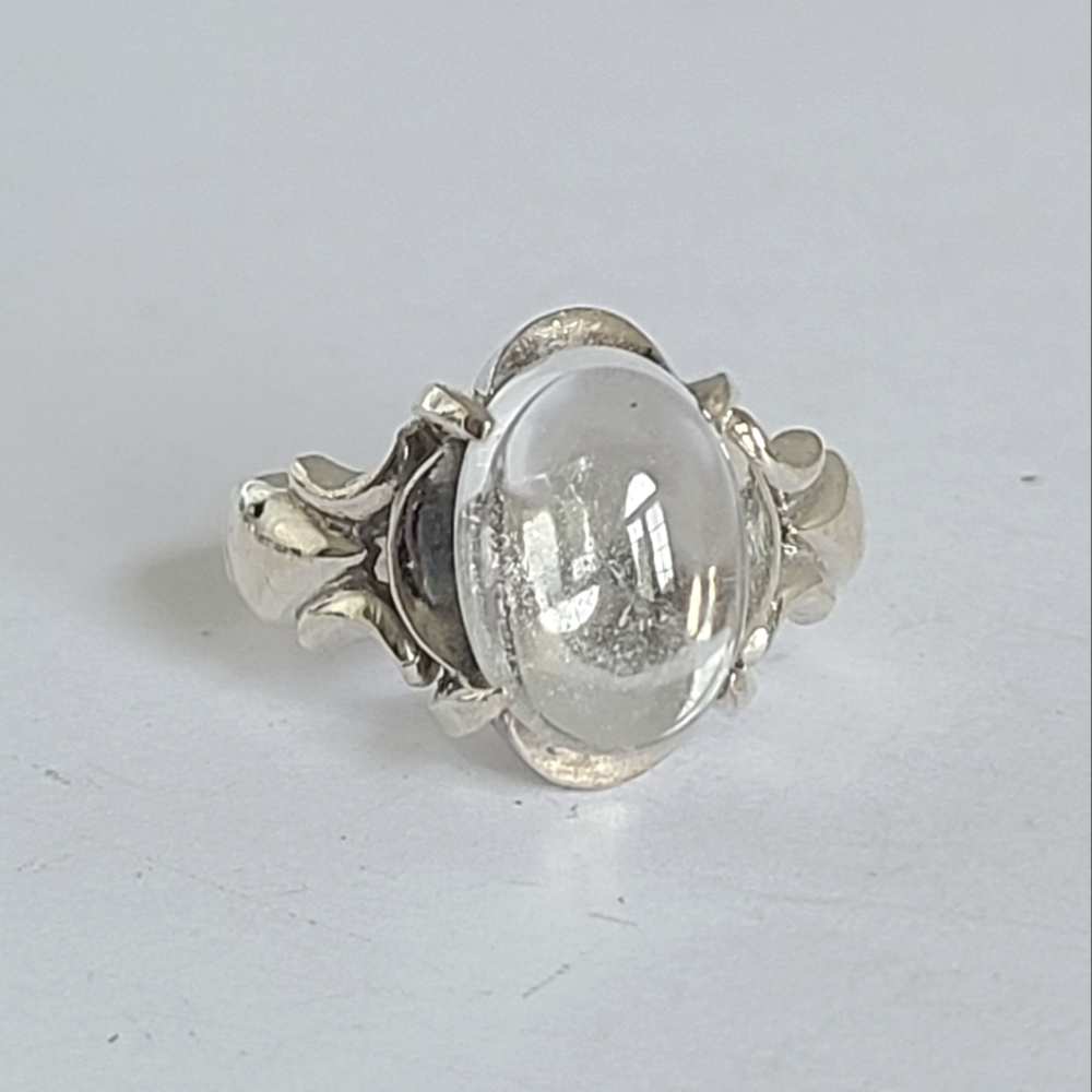 Vintage Victorian Boho Clear Quartz Cabochon Sterling Silver Cocktail Ring - Picture 9 of 13